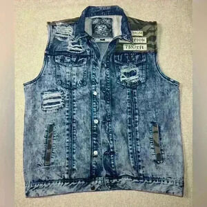 S2 Men’s Blue Distressed Denim Camouflage Vest B0058